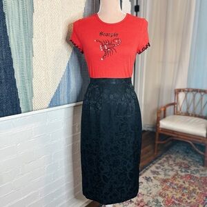 St. Malo 100% Silk Black Floral Lingerie Skirt